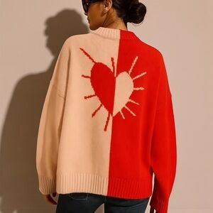 Kerri Rosenthal Women's Radiant Heart Colorblock V-Neck Knit Sweater Size Small